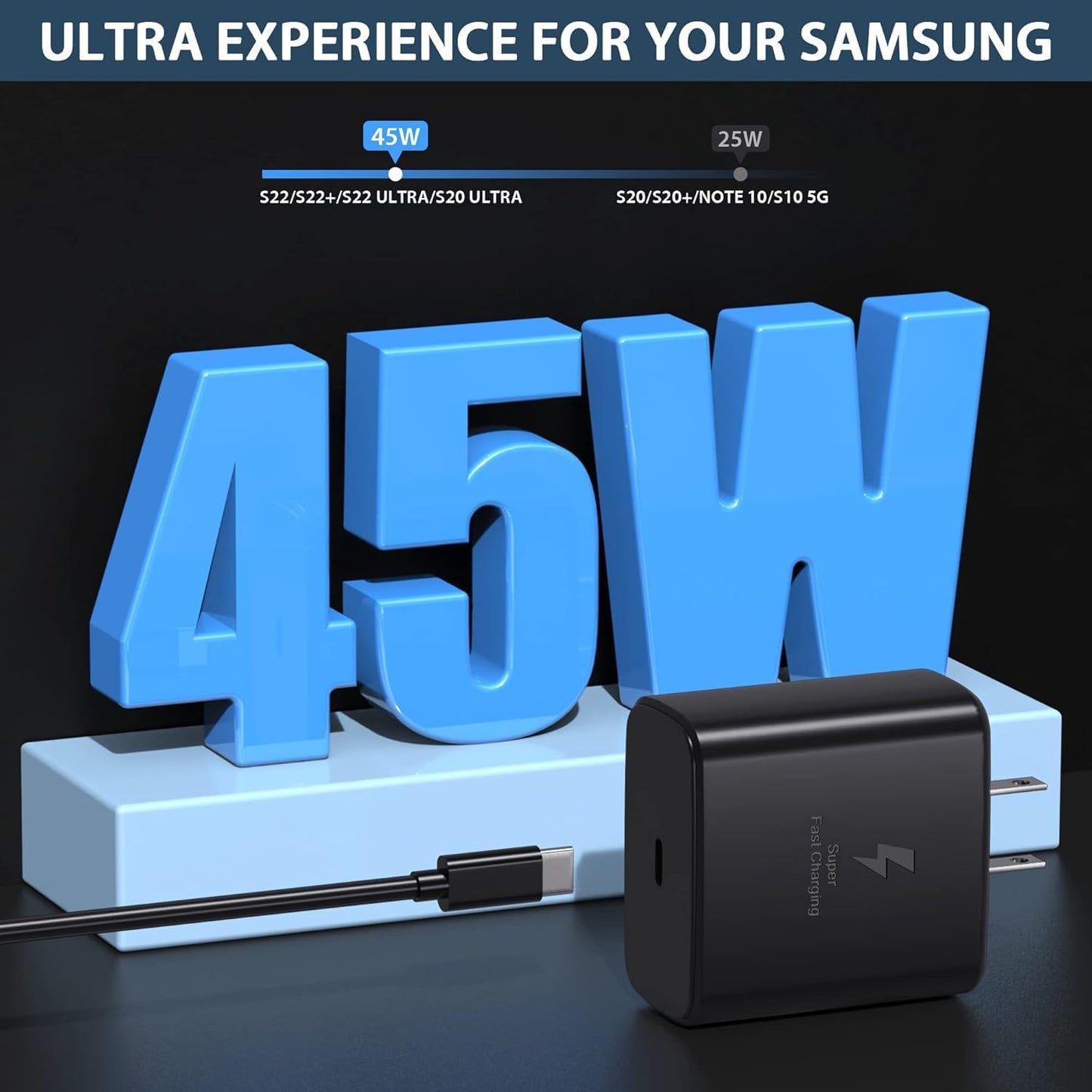 Original Samsung 45W Super Fast Charger with USB-C Cable (5A/1.8M) – Type-C Travel Adapter,