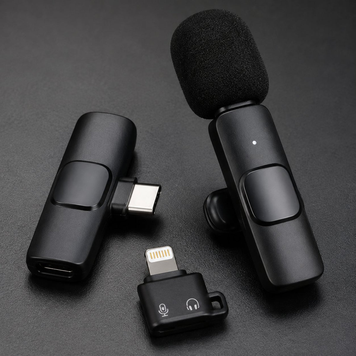 Close-up of K8 microphone and connectors on charcoal