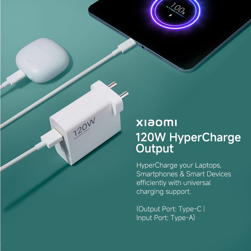 Xiaomi 120W Turbo Charging Power Adaptor with Type-C Data Cable – Superfast & Stylish Charger