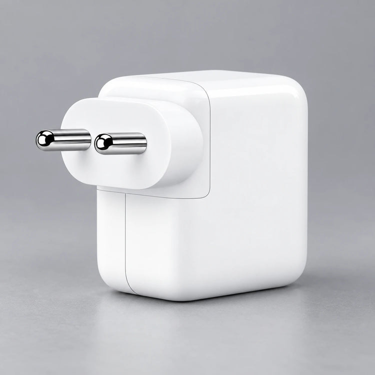 AI-generated product illustration of white Apple 35W adapter showing round plug pins