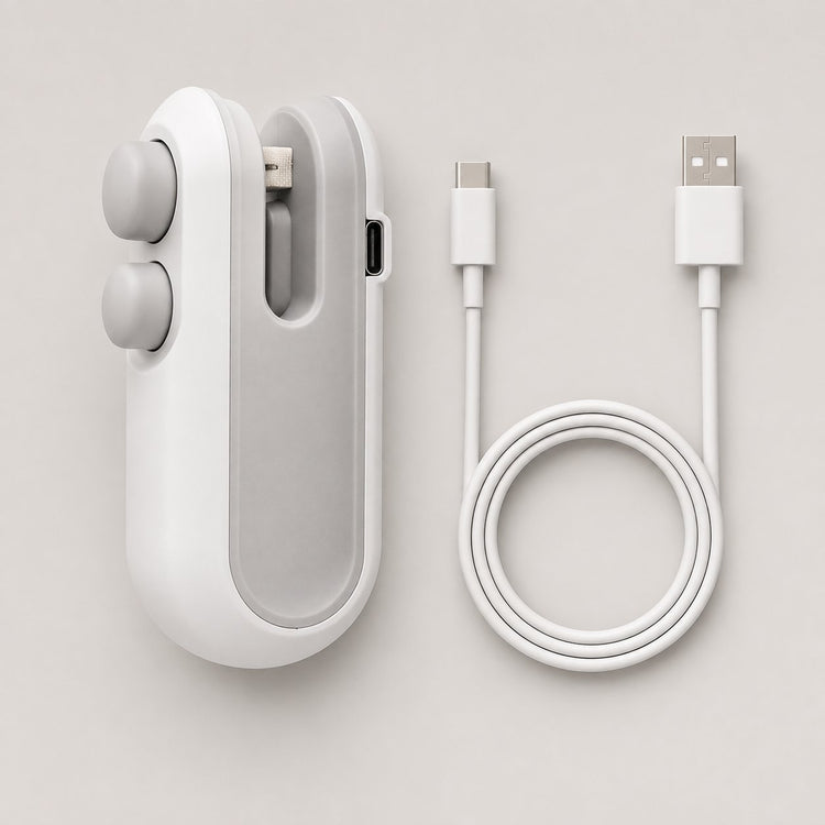 White bag sealer with USB-A to USB-C cable