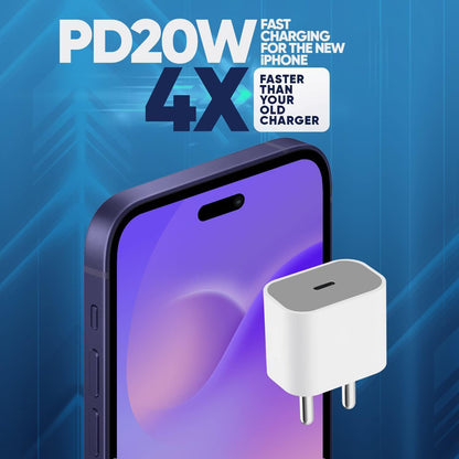 Apple 20W USB-C Power Adapter | Original iPhone Fast Charger | Super Fast Charging | Compact & Travel-Friendly