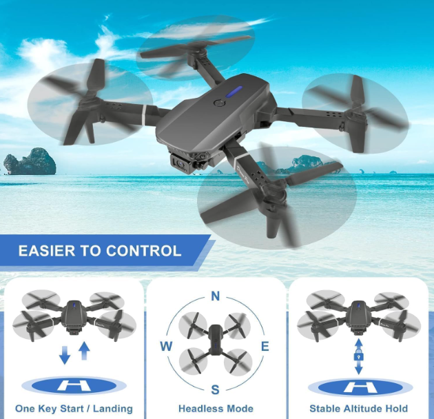 E88 Pro Foldable HD Dual Camera Drone with Brushless Motor, Wi-Fi FPV, One-Key Takeoff/Landing & Gesture Control