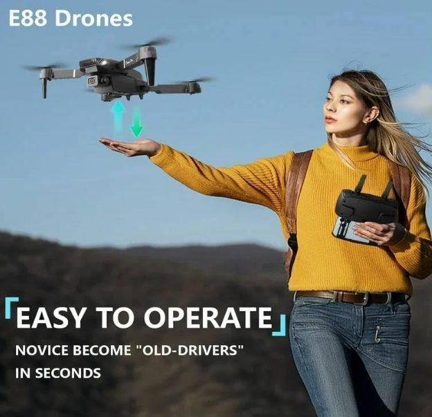 E88 Pro Foldable HD Dual Camera Drone with Brushless Motor, Wi-Fi FPV, One-Key Takeoff/Landing & Gesture Control