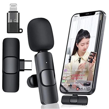 K8 Wireless Microphone, Mini Portable Recording Clip Mic with Receiver for All Type-C, Micro U Mobile Phones Camera Laptop for Vlogging YouTube Online Class, Zoom Call