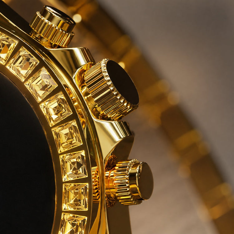 Fire-Boltt Blizzard Ultra gold smartwatch case and side buttons close-up
