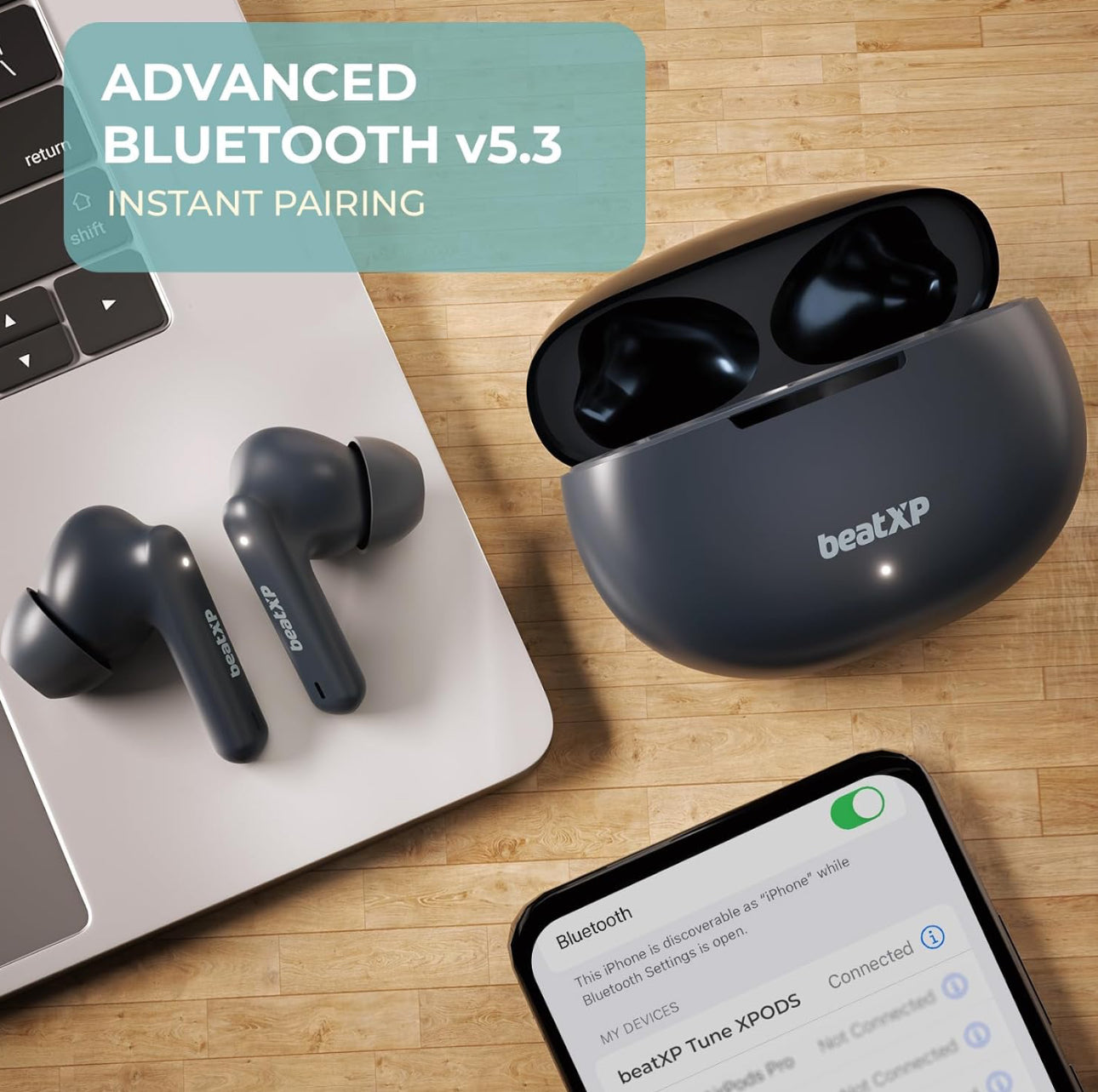 Tune XPods Beat XP Black Wireless Bluetooth Earbuds with 1 Year Brand Warranty | Original Product