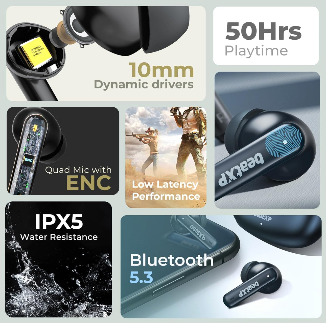 Tune XPods Beat XP Black Wireless Bluetooth Earbuds with 1 Year Brand Warranty | Original Product