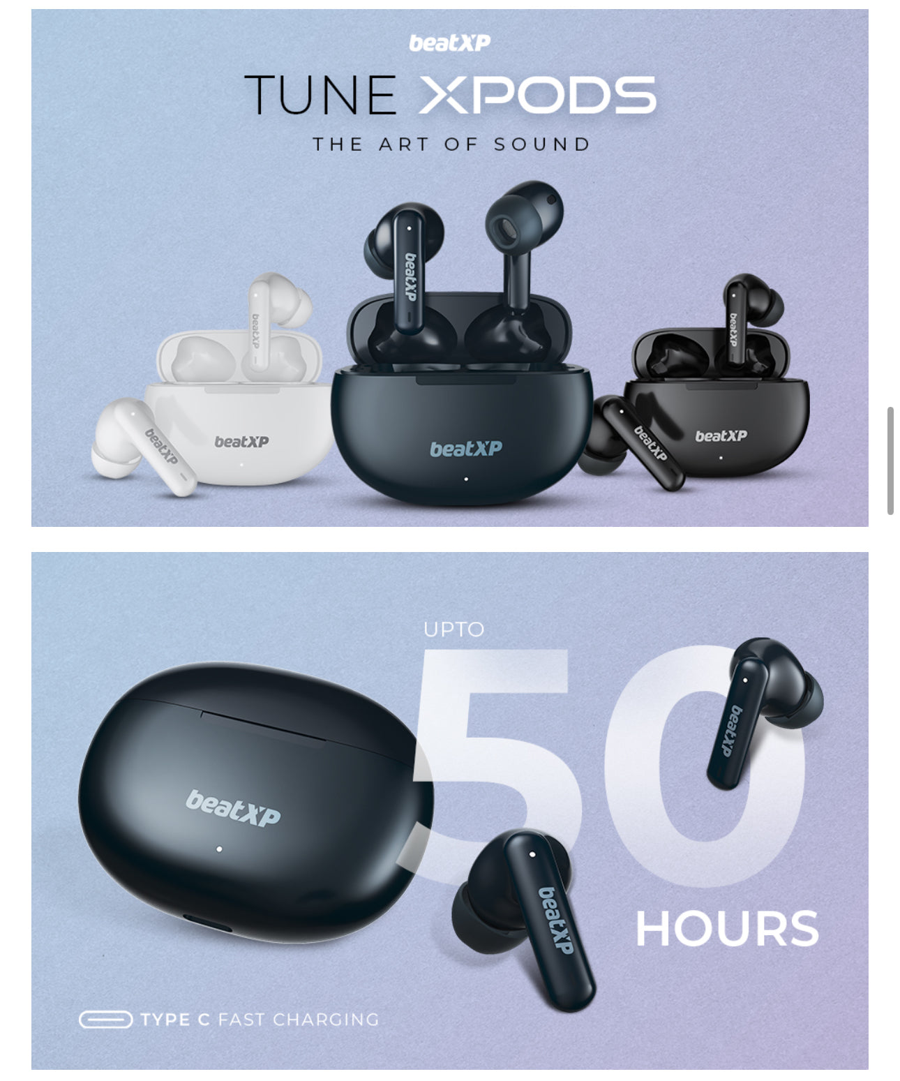 Tune XPods Beat XP Black Wireless Bluetooth Earbuds with 1 Year Brand Warranty | Original Product