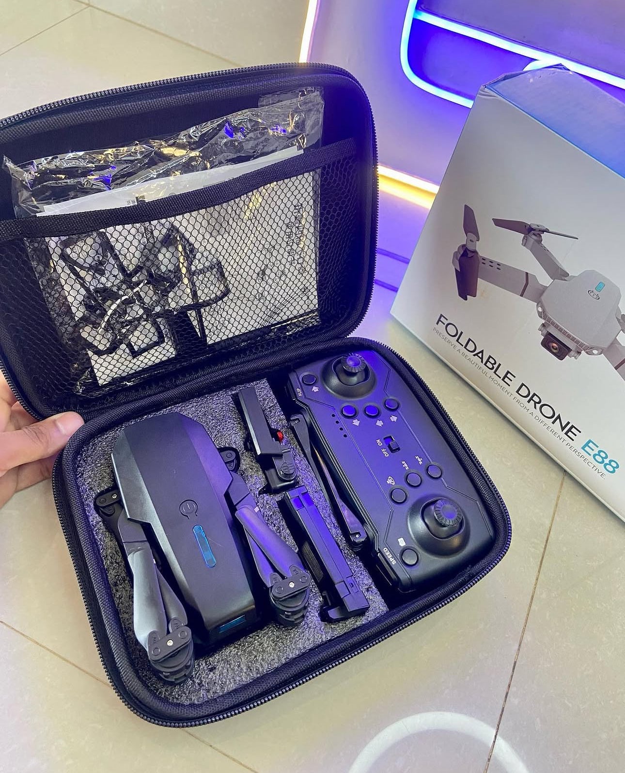 E88 Pro Foldable HD Dual Camera Drone with Brushless Motor, Wi-Fi FPV, One-Key Takeoff/Landing & Gesture Control