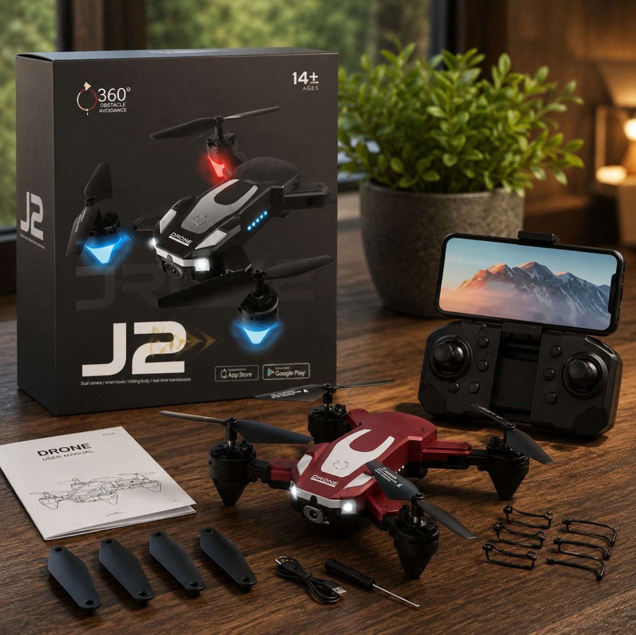 Prelium J2 Foldable HD Dual Camera Drone with Wi-Fi FPV | Brushless Motor | Optical Flow | One-Key Takeoff & Landing | Gesture Selfie | Android & iOS Support