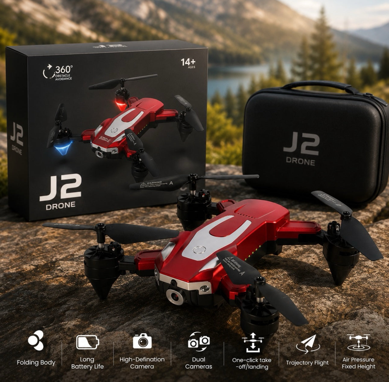 Prelium J2 Foldable HD Dual Camera Drone with Wi-Fi FPV | Brushless Motor | Optical Flow | One-Key Takeoff & Landing | Gesture Selfie | Android & iOS Support