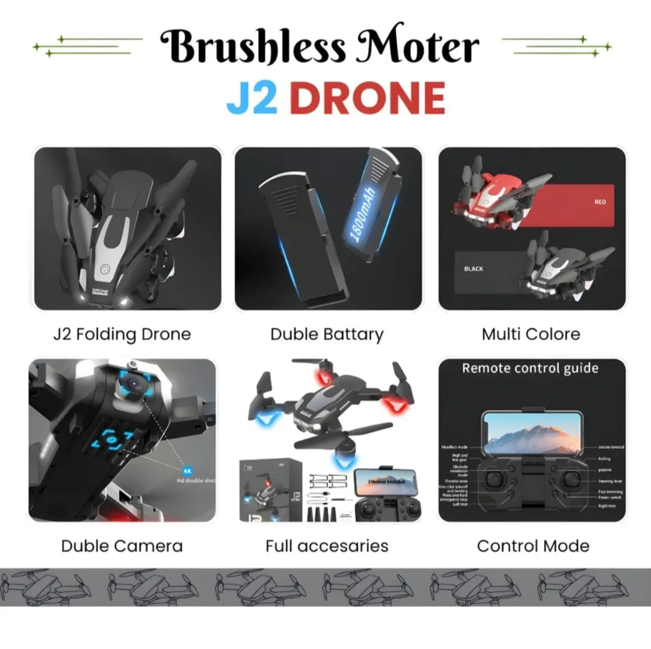 Prelium J2 Foldable HD Dual Camera Drone with Wi-Fi FPV | Brushless Motor | Optical Flow | One-Key Takeoff & Landing | Gesture Selfie | Android & iOS Support