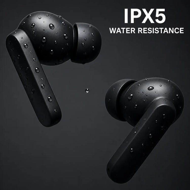 Prelium CMT earbuds feature graphic labelled IPX5 water resistance