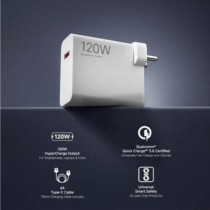 Xiaomi 120W Turbo Charging Power Adaptor with Type-C Data Cable – Superfast & Stylish Charger