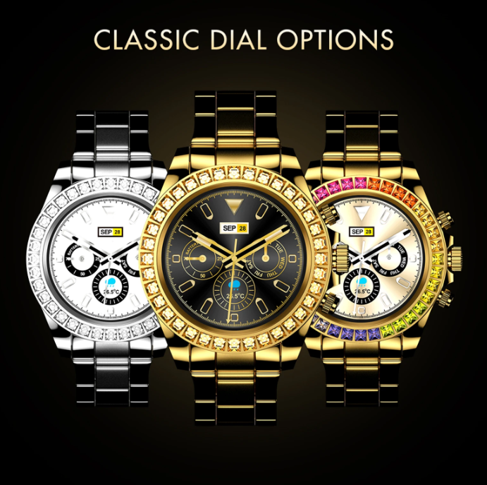 Fire-Boltt Blizzard Ultra smartwatch dial options in gold and silver