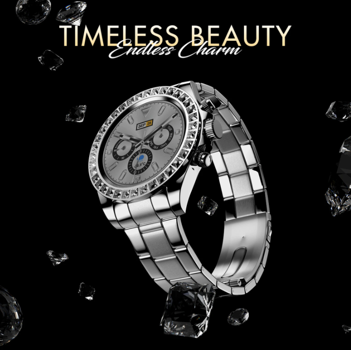 Fire-Boltt Blizzard Ultra silver smartwatch with round jewel-studded bezel