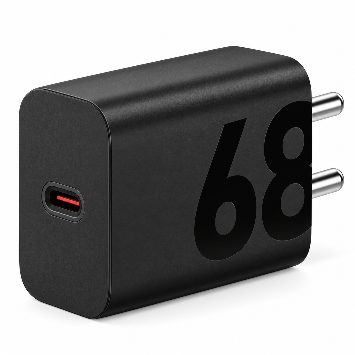 Motorola 68W TurboPower charger black angled view with USB-C port