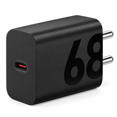 Motorola 68W TurboPower charger black angled view with USB-C port