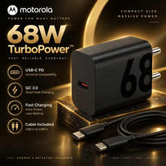 Motorola 68W TurboPower charger features USB-C PD QC 3.0 fast charging cable included