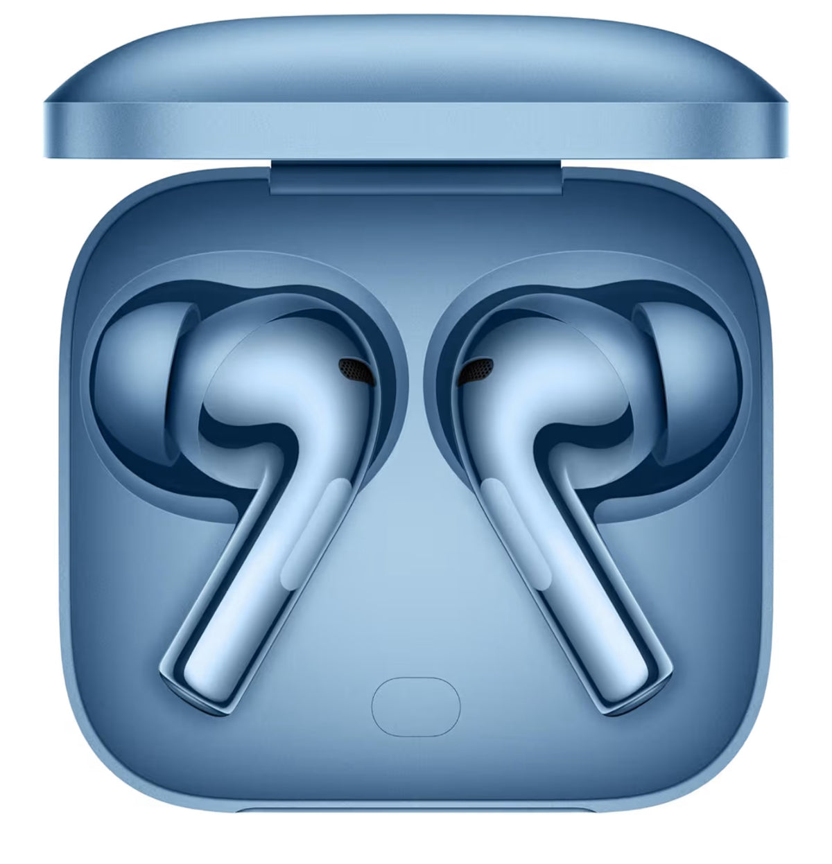 OnePlus Buds 3 blue earbuds inside open charging case