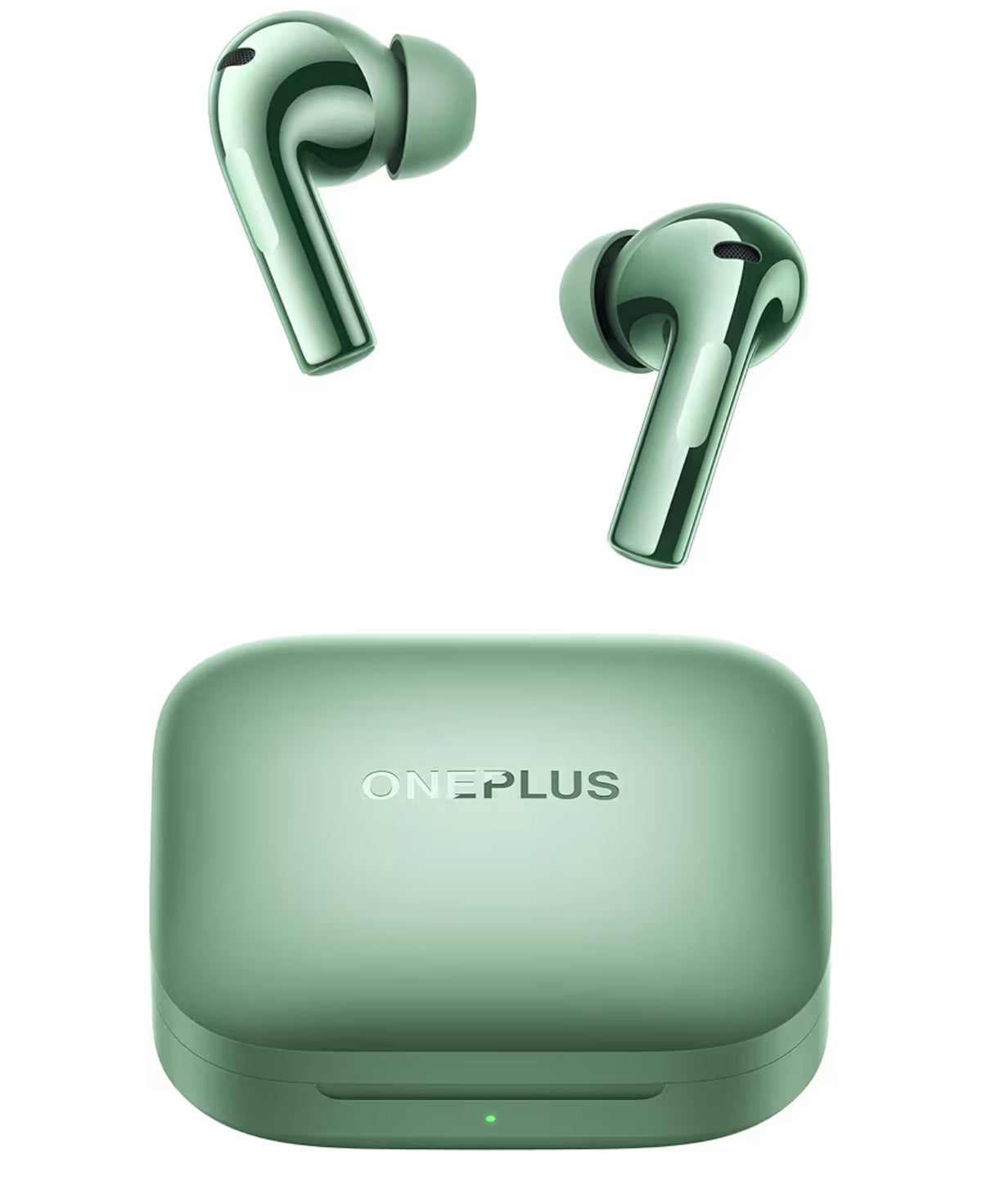 OnePlus Buds 3 green wireless earbuds with charging case