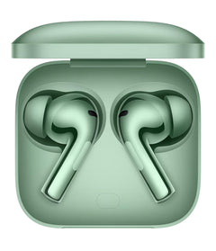 OnePlus Buds 3 green earbuds inside open charging case