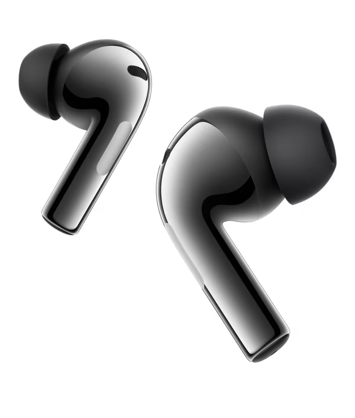 OnePlus Buds 3 metallic grey earbuds angled close-up