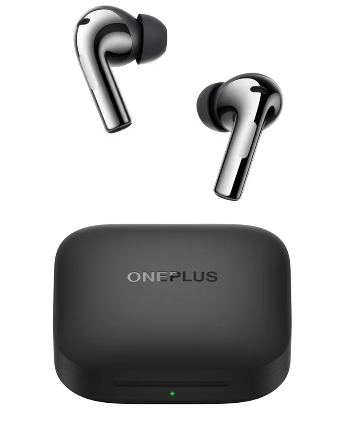 OnePlus Buds 3 metallic grey wireless earbuds with charging case