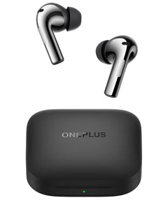 OnePlus Buds 3 metallic grey wireless earbuds with charging case
