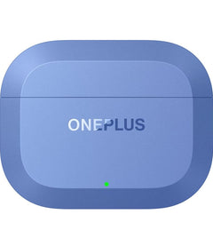 OnePlus Nord Buds 3r blue charging case with lid closed and green indicator