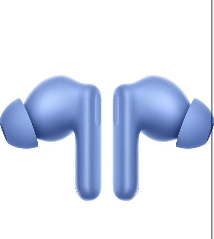OnePlus Nord Buds 3r blue earbuds in side view with silicone ear tips