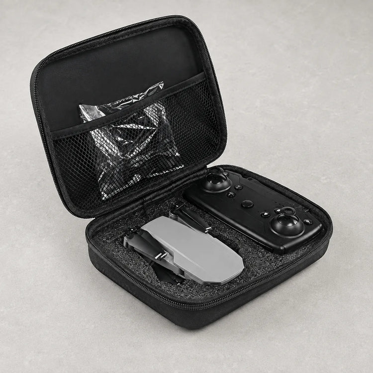 Folded drone and controller in storage case