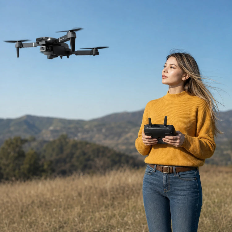 Adult operating the drone outdoors