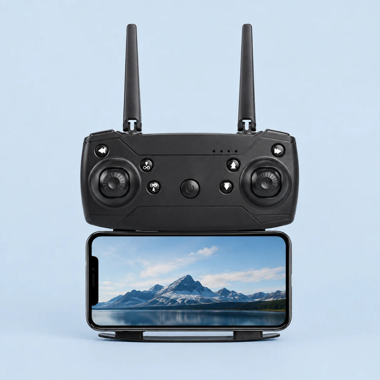 Drone controller with a phone in its holder