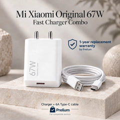 Mi Xiaomi 67W fast charger with 6A USB-C cable – studio view