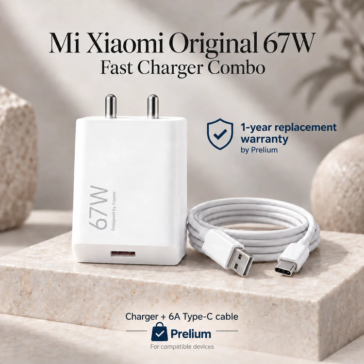 Mi Xiaomi 67W fast charger with 6A USB-C cable – studio view